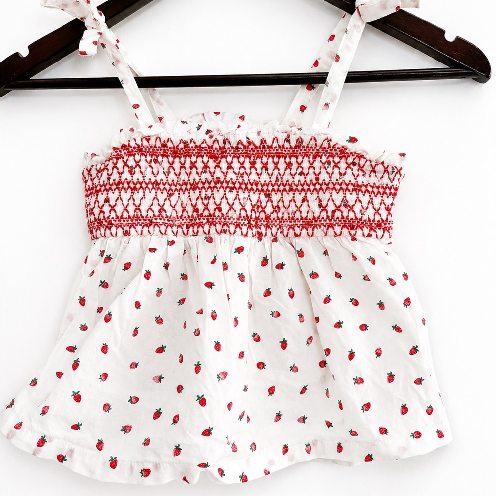 GAP White & Red Strawberry Smocked Tank Top